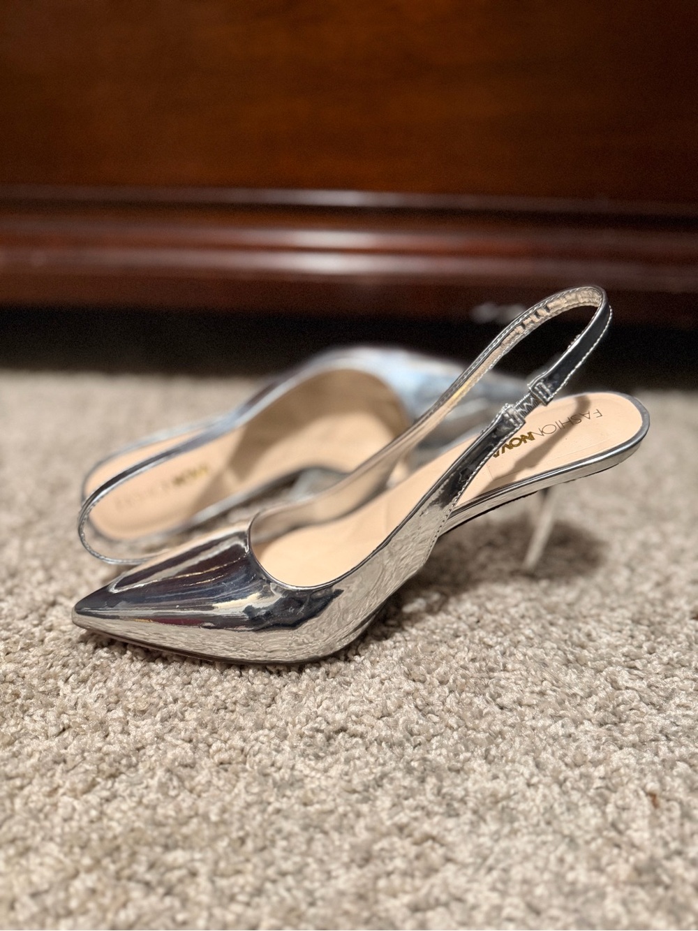 Fashion Nova Silver Slingback Pointed-Toe Pumps